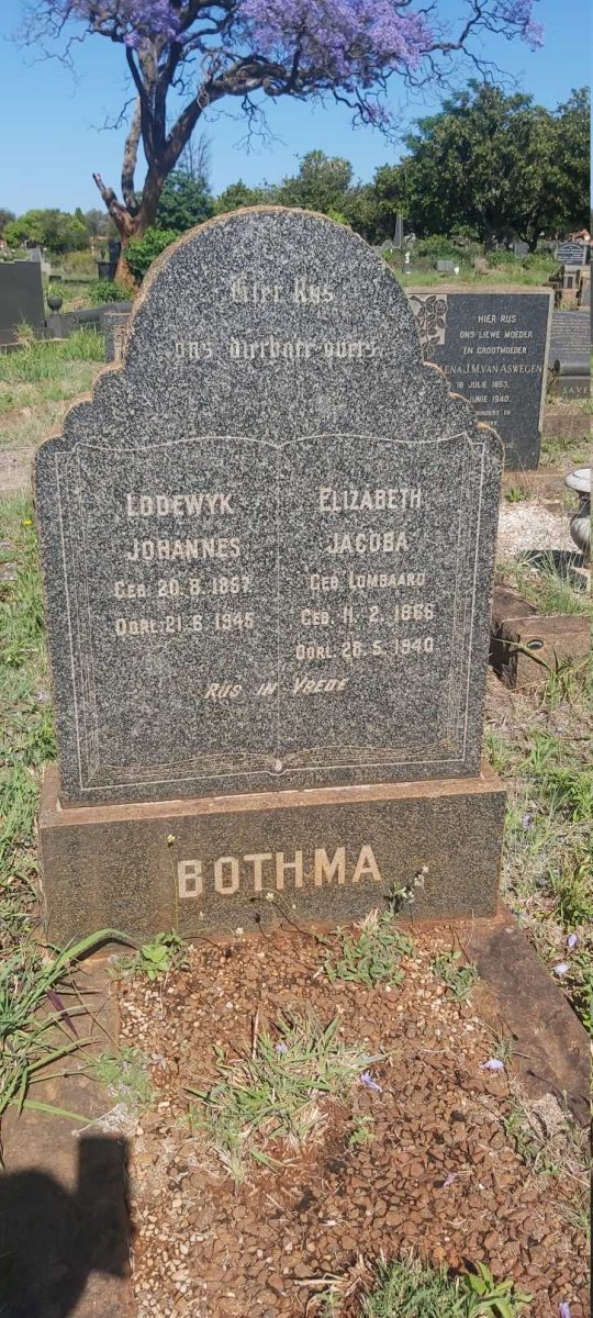 BOTHMA Lodewyk Johannes 1857-1945 &amp; Elizabeth Jacoba LOMBAARD 1866-1940