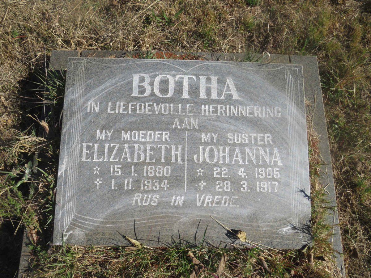 BOTHA Elizabeth 1880-1934 :: BOTHA Johanna 1905-1917