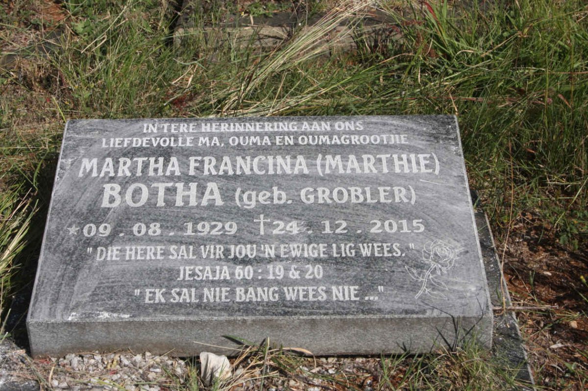 BOTHA Martha Francina nee GROBLER 1929-2015
