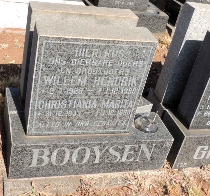 BOOYSEN Willem Hendrik 1929-1990 & Christiania Marita 1933-1990