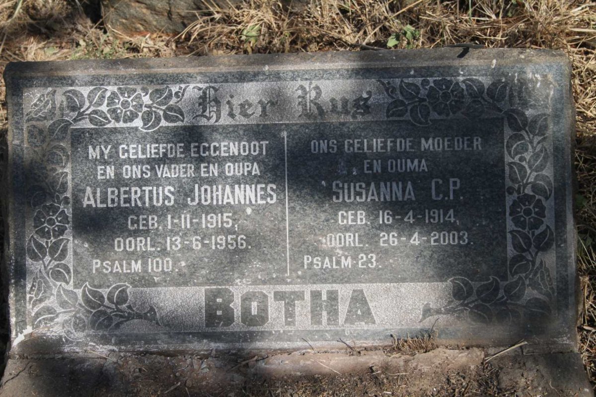 BOTHA Albertus Johannes 1915-1956 & Susanna C.P. 1914-2003