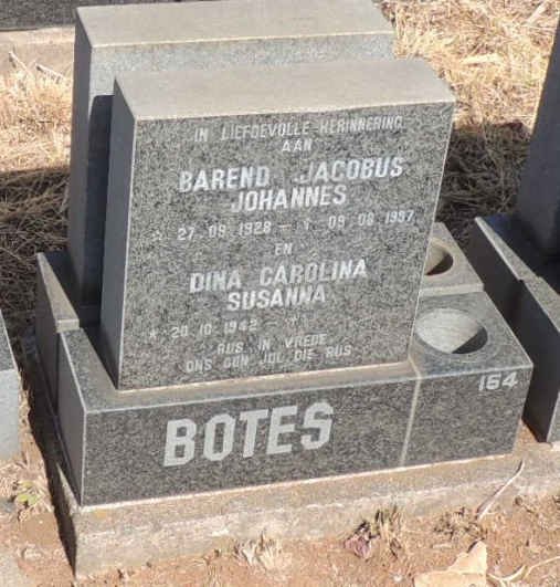 BOTES Barend Jacobus Johannes 1928-1997 & Dina Carolina Susanna 1942- 