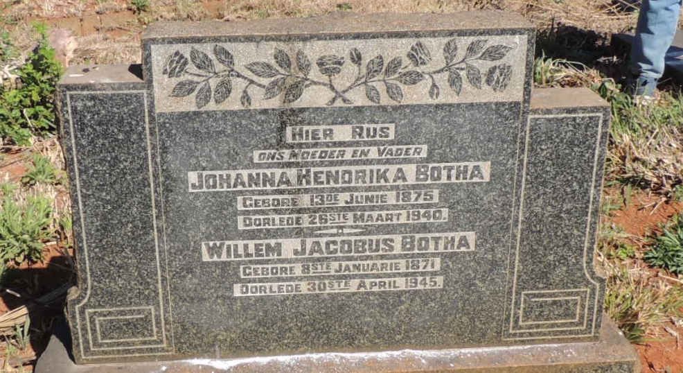 BOTHA Willem Jacobus 1871-1945 &amp; Johanna Hendrika 1875-1940