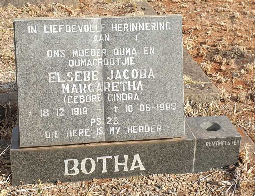 BOTHA Elsebe Jacoba Margaretha nee GINDRA 1919-1998