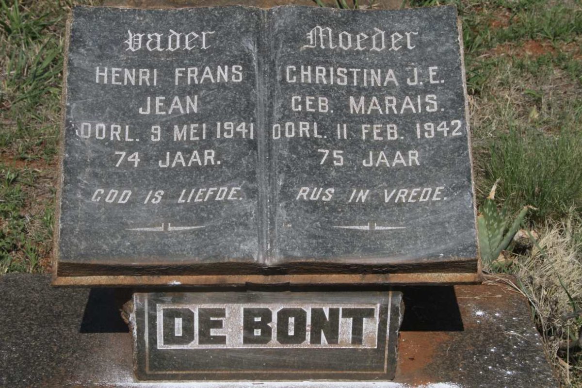 BONT Henri Frans Jean, de -1941 & Christina J.E. MARAIS -1942