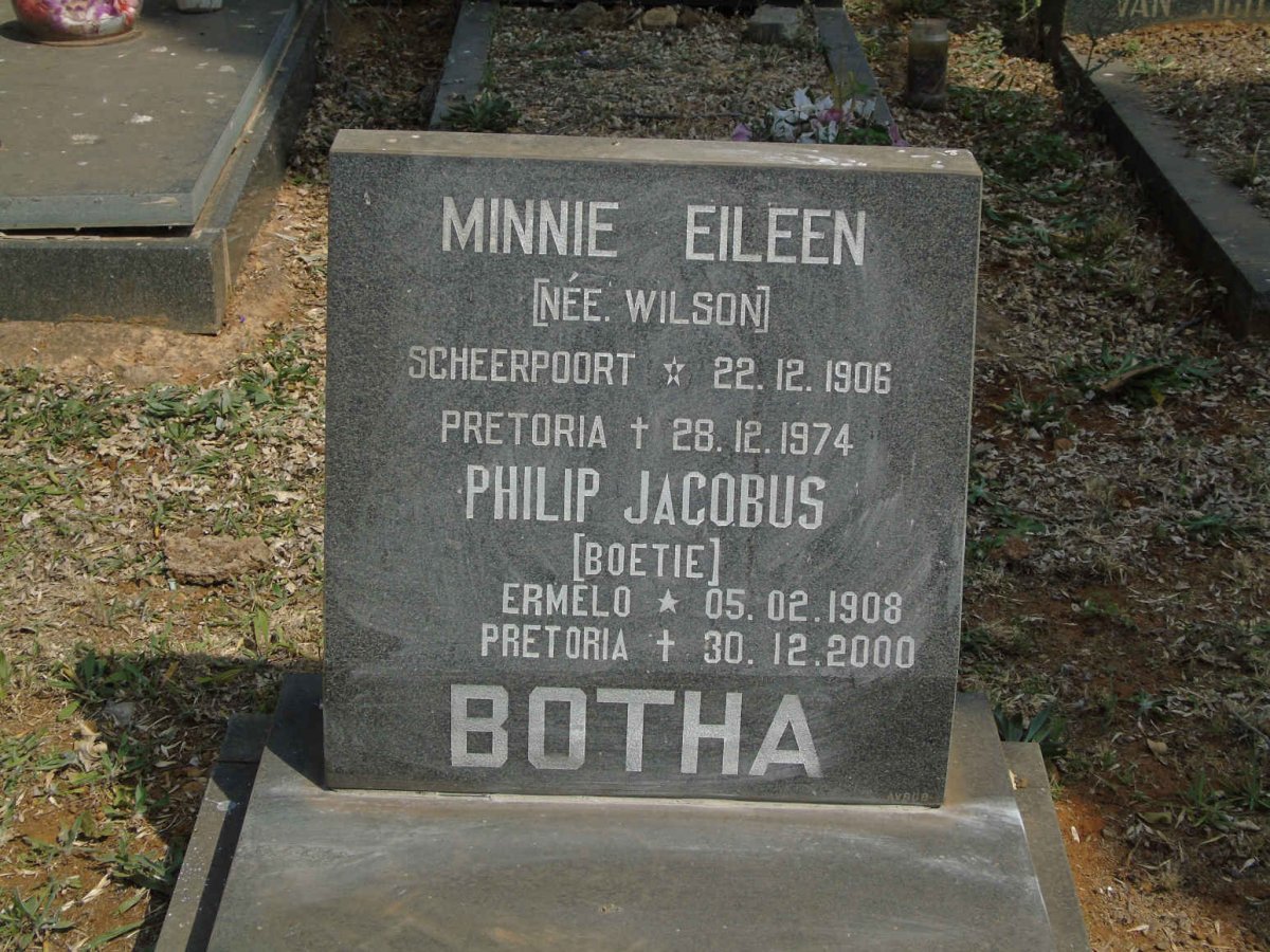BOTHA Philip Jacobus 1908-2000 &amp; Minnie Eileen WILSON 1906-1974