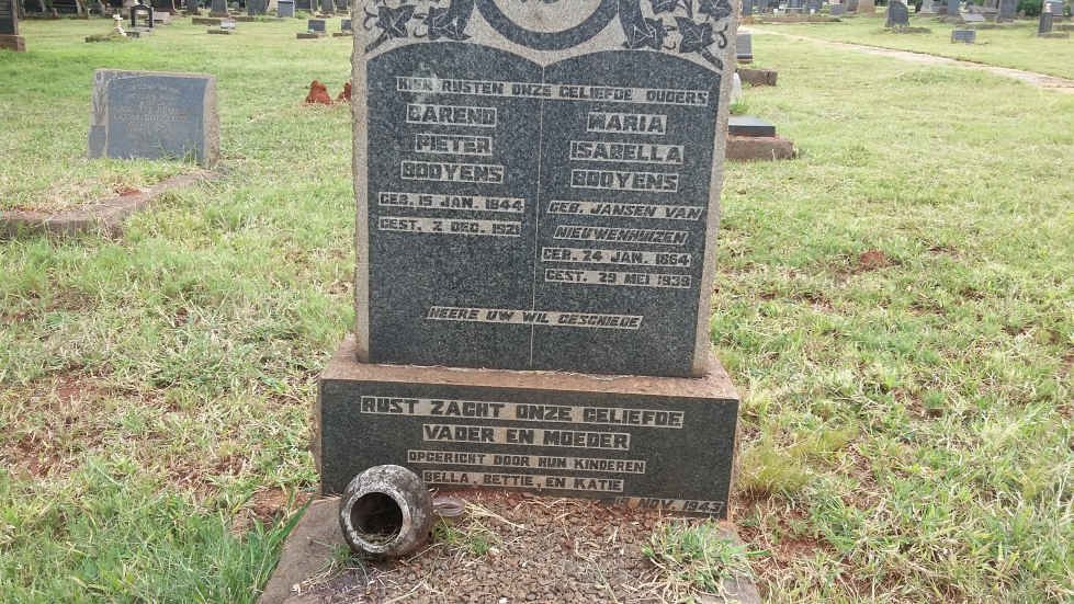BOOYENS Barend Pieter 1844-1921 &amp; Maria Isabella JANSEN VAN NIEUWENHUIZEN 1864-1939