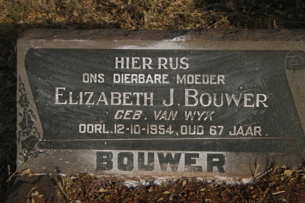 BOUWER Elizabeth J. nee VAN WYK -1954
