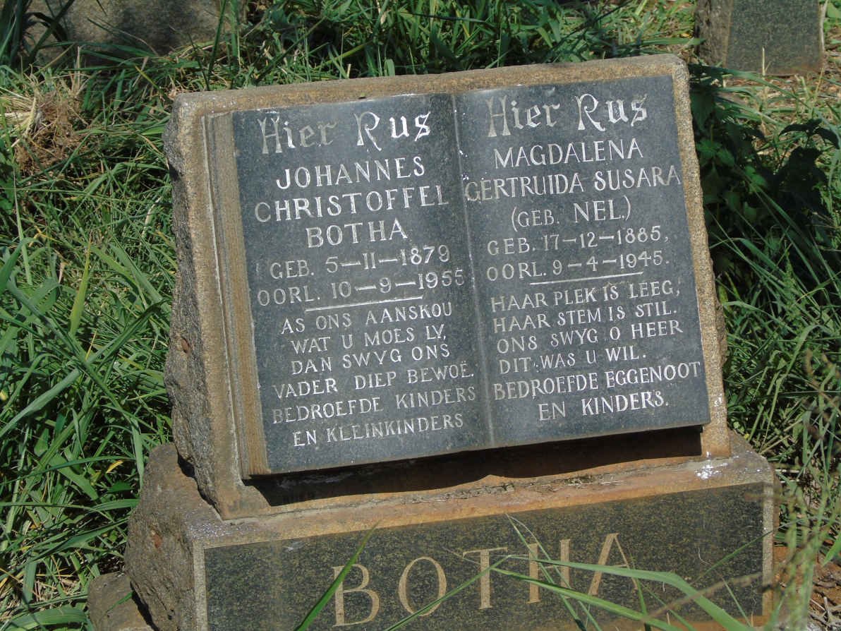 BOTHA Johannes Christoffel 1879-1955 &amp; Magdalena Gertruida Susara NEL 1885-1945
