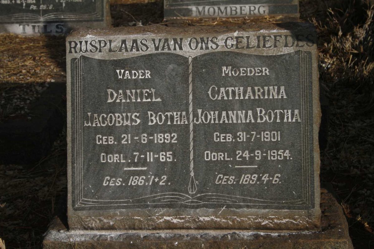 BOTHA Daniel Jacobus 1892-1965 & Catharina Johanna 1901-1954