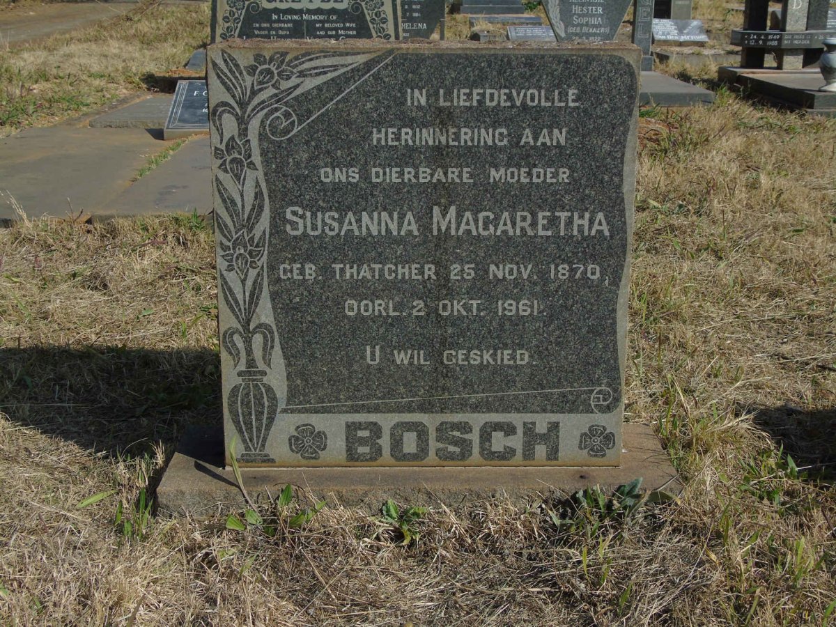 BOSCH Susanna Margaretha nee THATCHER 1870-1961