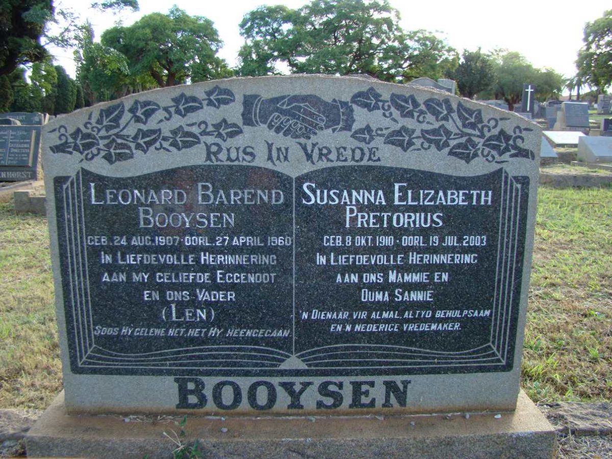 BOOYSEN Leonard Barend 1907-1960 &amp; Susanna Elizabeth PRETORIUS 1910-2003