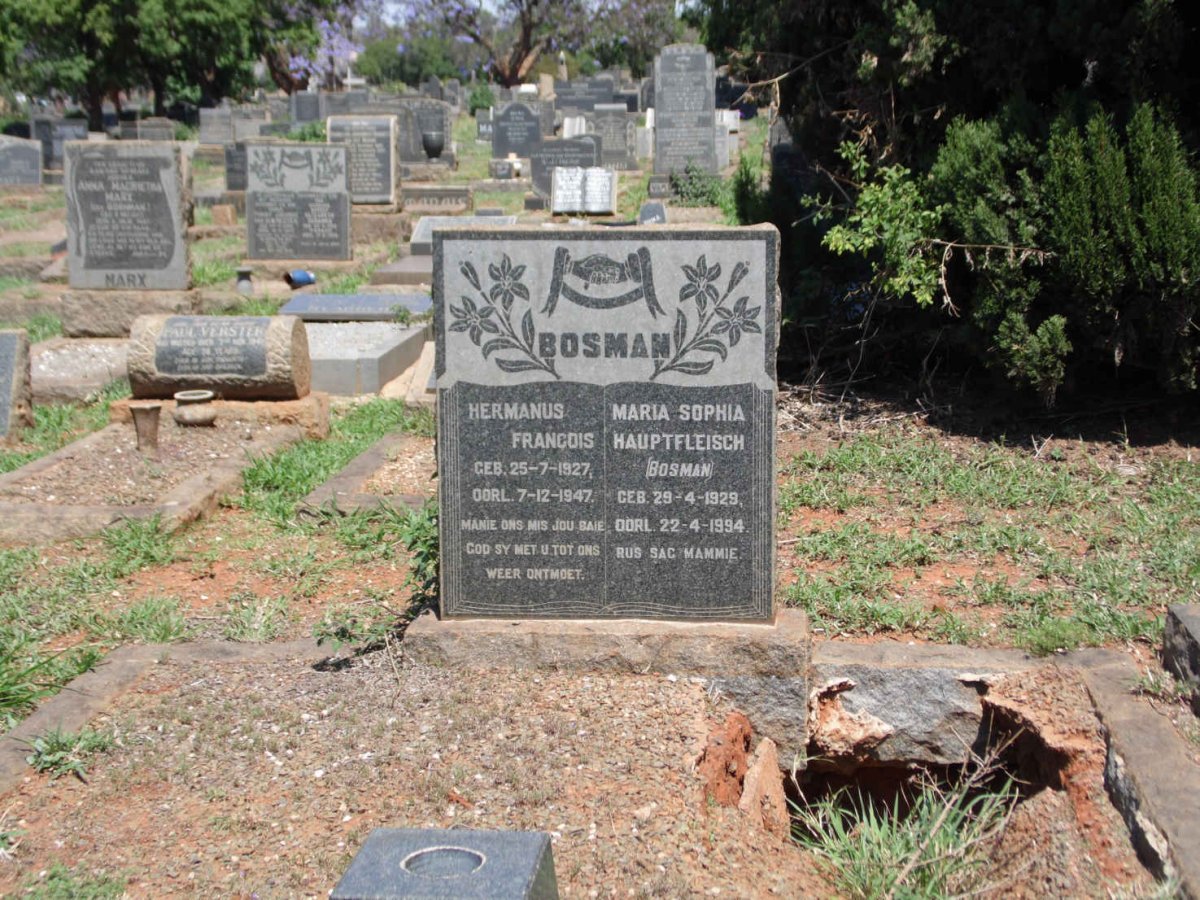 BOSMAN Hermanus Francois 1927-1947 &amp; Maria Sophia HAUPTFLEISCH 1929-1994