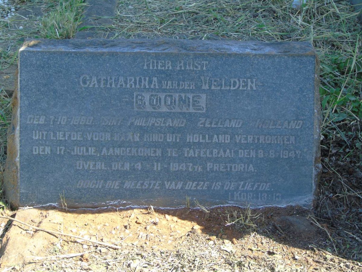 BOONE Catharina nee VAN DER VELDEN 1880-1947