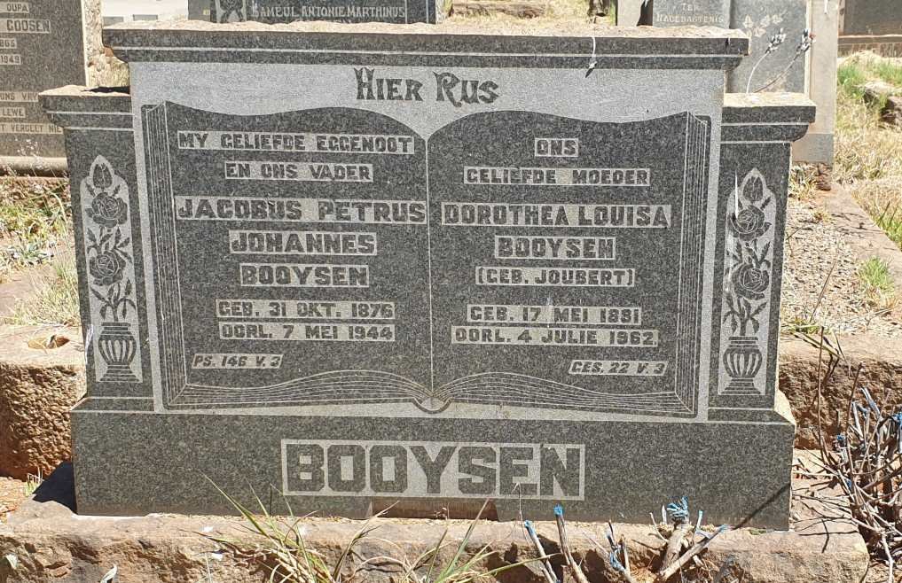 BOOYSEN Jacobus Petrus Johannes 1876-1944 &amp; Dorothea Louisa nee JOUBERT 1881-1962
