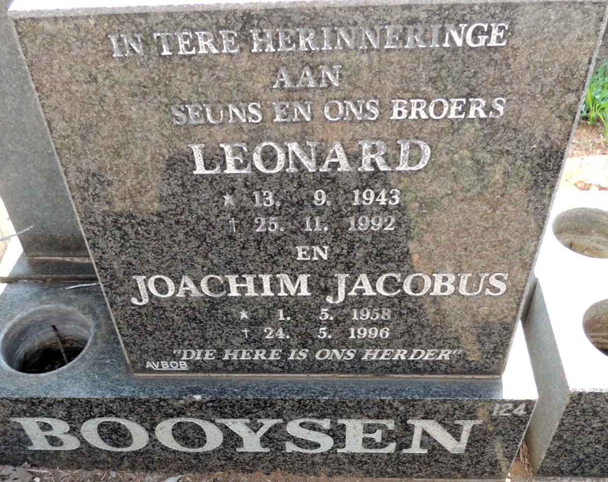 BOOYSEN Leonard 1943-1992 :: BOOYSEN Joachim Jacobus 1958-1996