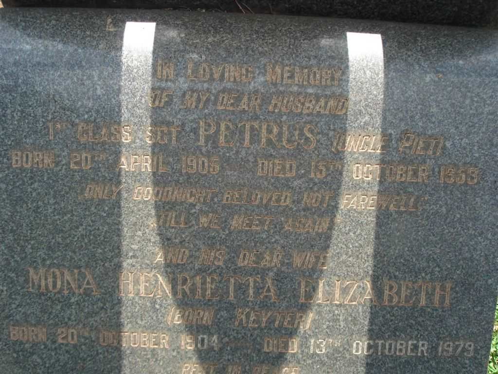 BOTHA Petrus 1905-1953 &amp; Mona Henrietta Elizabeth KEYTER 1904-1979
