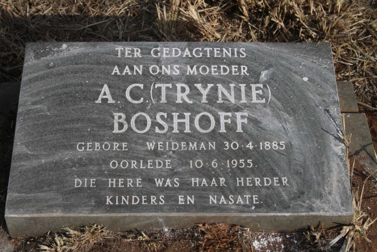 BOSHOFF A.C. nee WEIDEMAN 1885-1955