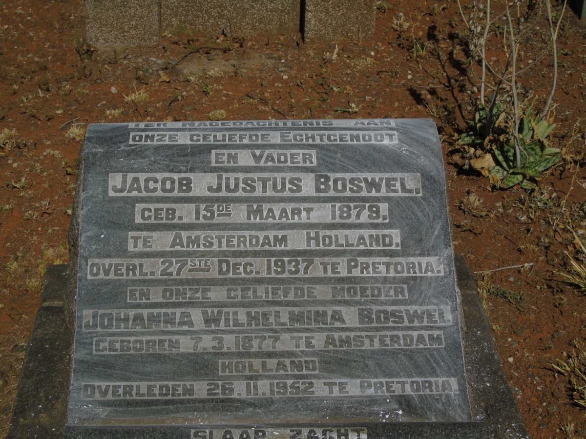 BOSWEL Jacob Justus 1879-1937 & Johanna Wilhelmina 1877-1952
