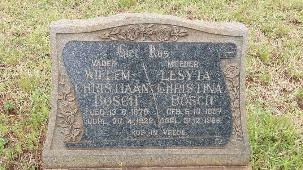 BOSCH Willem Christiaan 1870-1922 &amp; Lesyta Christina 1887-1966