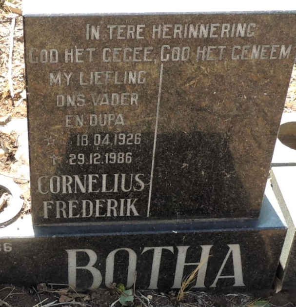 BOTHA Cornelius Frederik 1926-1986 