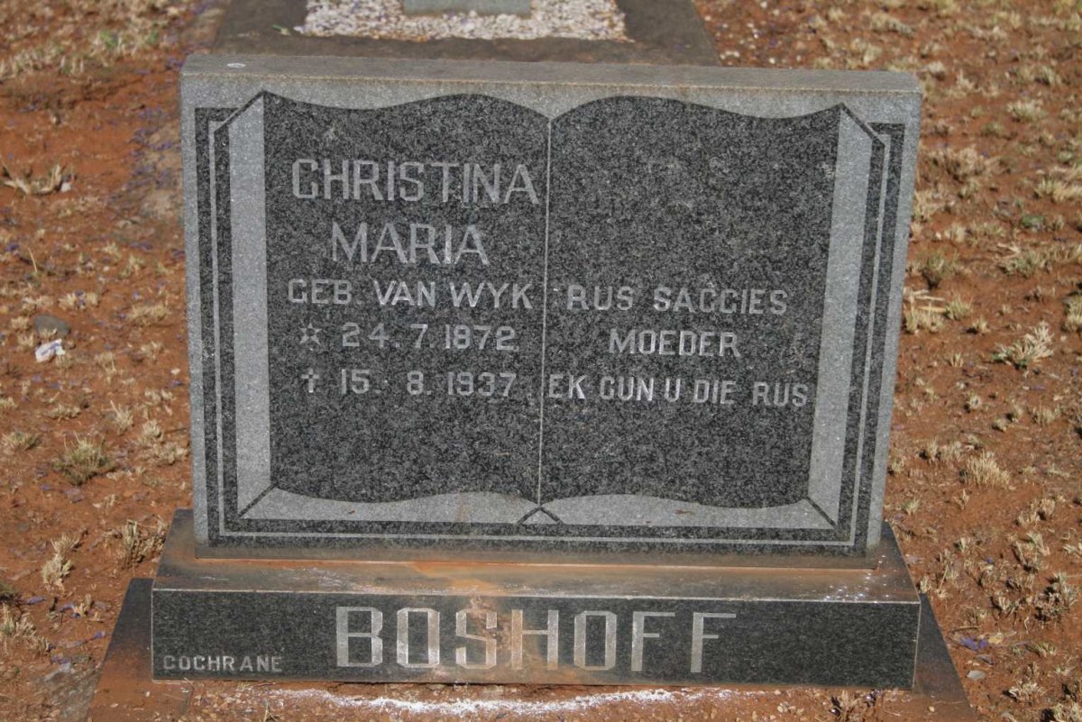 BOSHOFF Christina Maria nee VAN WYK 1872-1937