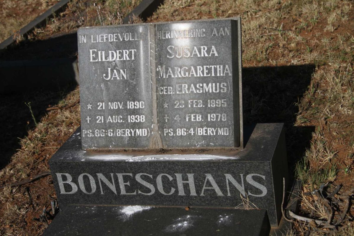 BONESCHANS  Eildert Jan 1890-1938 & Susara Margaretha ERASMUS 1895-1978