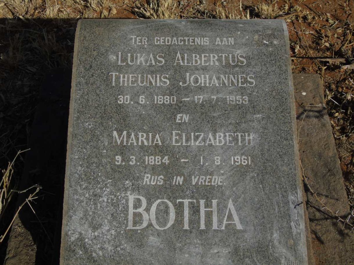 BOTHA Lukas Albertus Theunis Johannes 1880-1953 & Maria Elizabeth 1884-1961