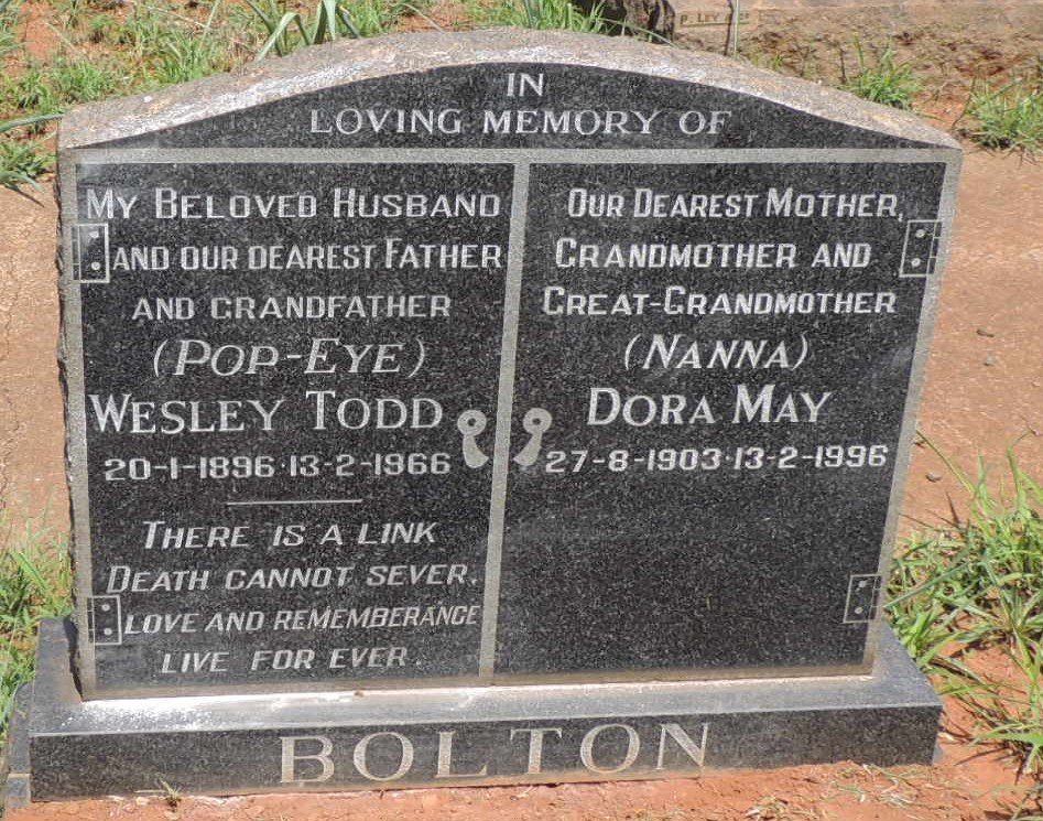 BOLTON Wesley Todd 1896-1966 & Dora May 1903-1996