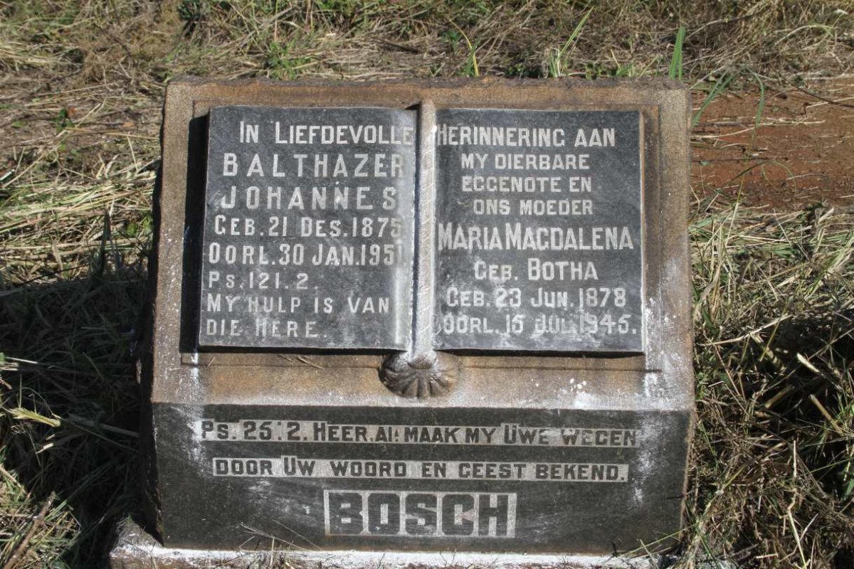 BOSCH Balthazer Johannes 1875-1951 & Maria Magdalena BOTHA 1878-1945