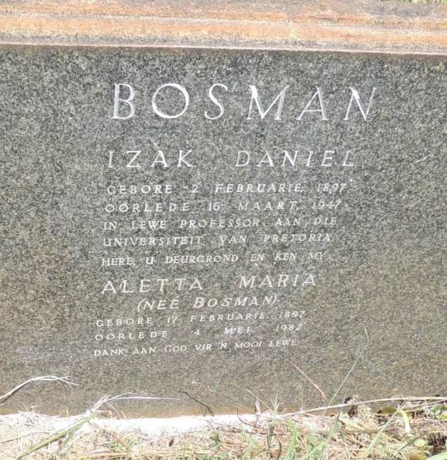 BOSMAN Izak Daniel 1897-1947 & Aletta Maria BOSMAN 1897-1982