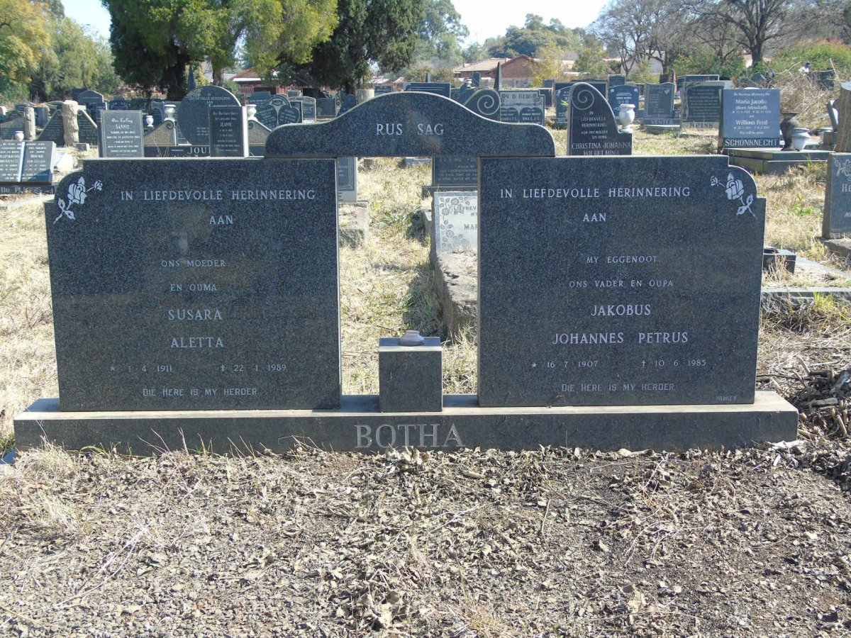 BOTHA Jakobus Johannes Petrus 1907-1985 &amp; Susara Aletta 1911-1989