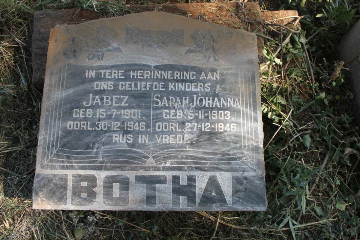 BOTHA Jabez 1901-1946 & Sarah Johanna 1903-1946