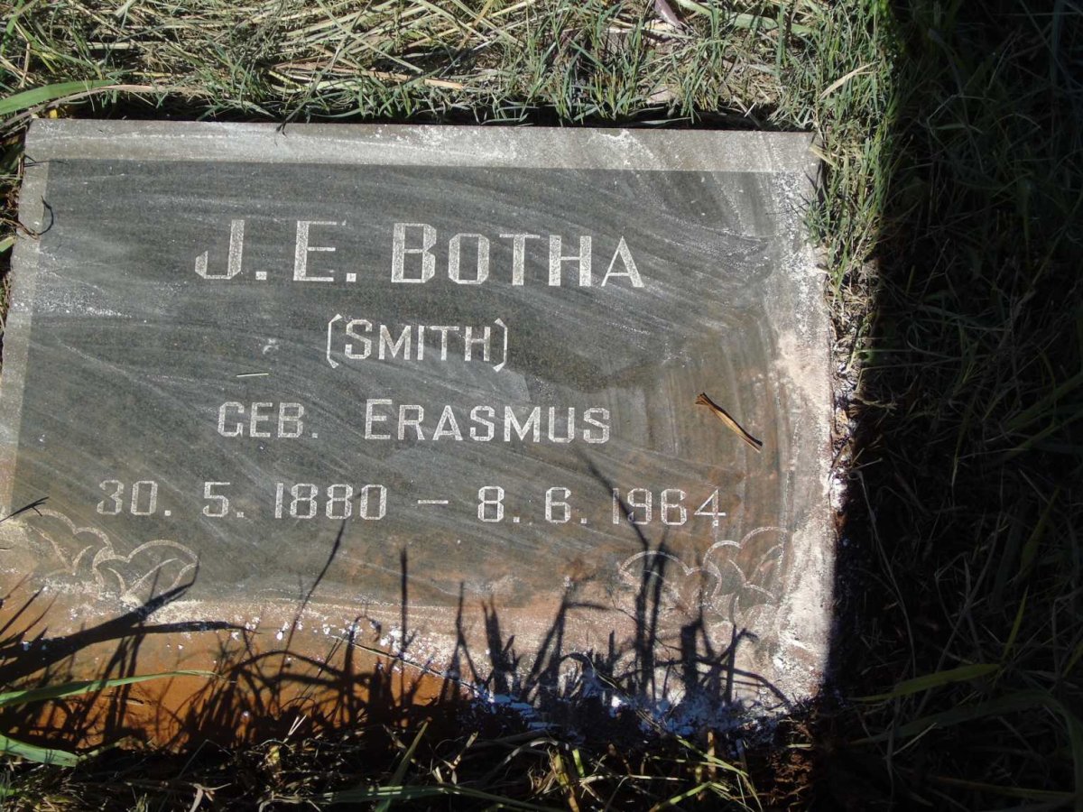 BOTHA J.E. voorheen SMITH nee ERASMUS 1880-1964