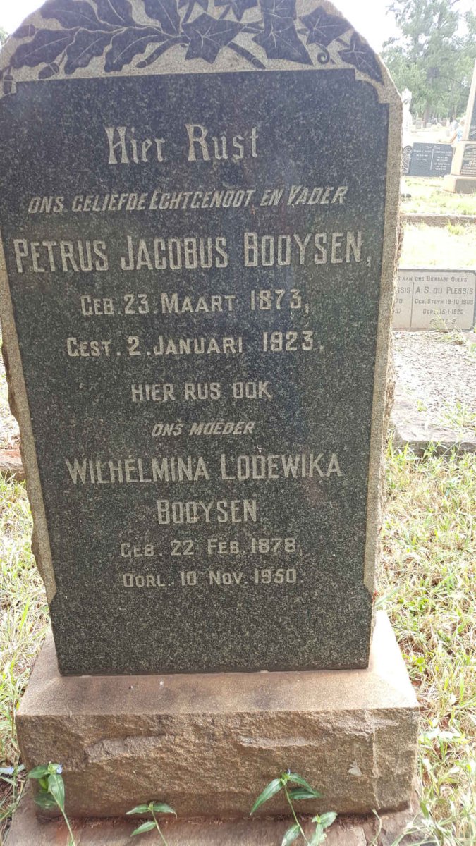 BOOYSEN Petrus Jacobus 1873-1923 &amp; Wilhelmina Lodewika 1878-1950