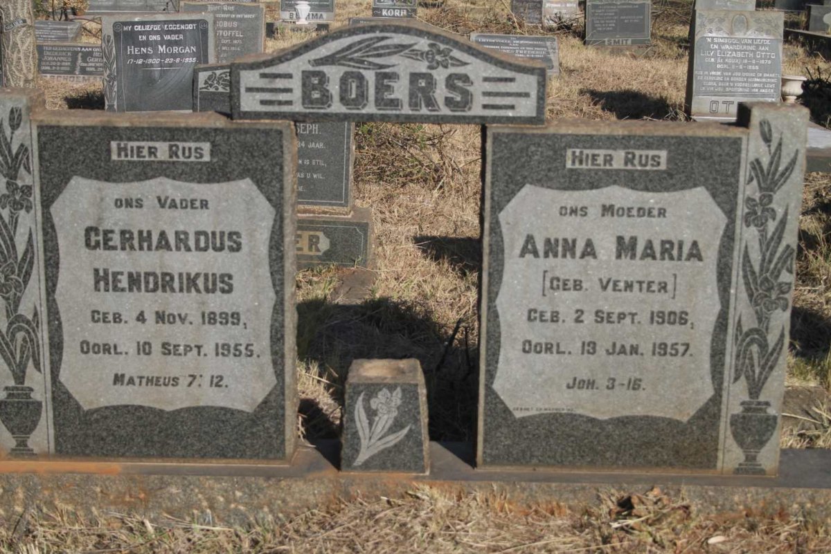 BOERS Gerhardus Hendrikus 1899-1955 & Anna Maria VENTER 1906-1957