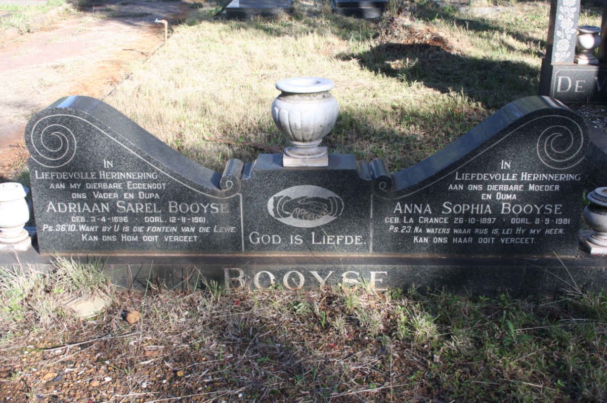 BOOYSE Adriaan Sarel 1896-1961 &amp; Anna Sophia LA GRANGE 1897-1981