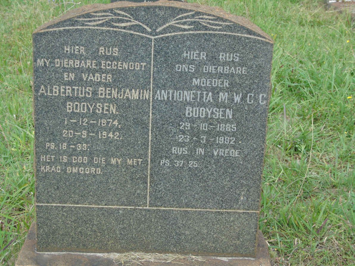 BOOYSEN Albertus Benjamin 1874-1942 &amp; Antionetta M.W.G.C 1885-1982