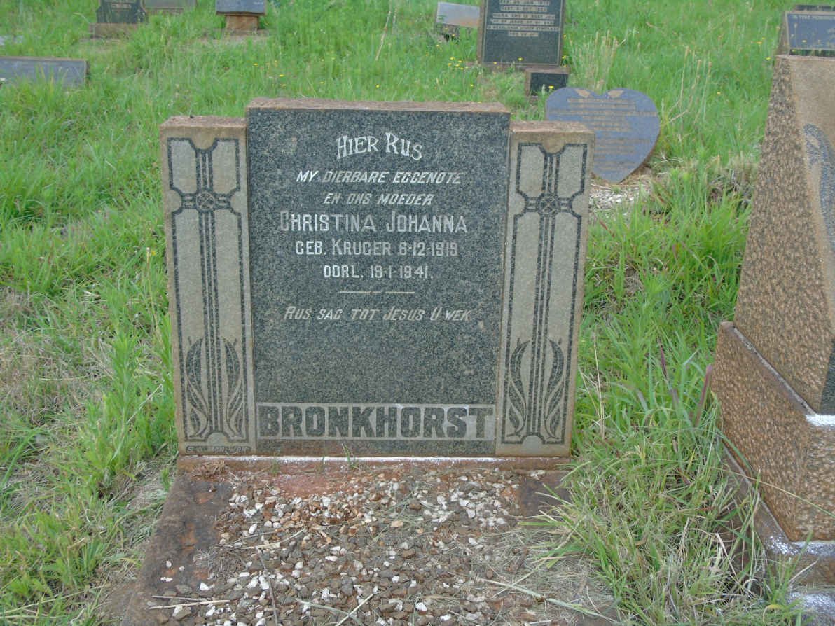 BRONKHORST Christina Johanna nee KRUGER 1919-1941