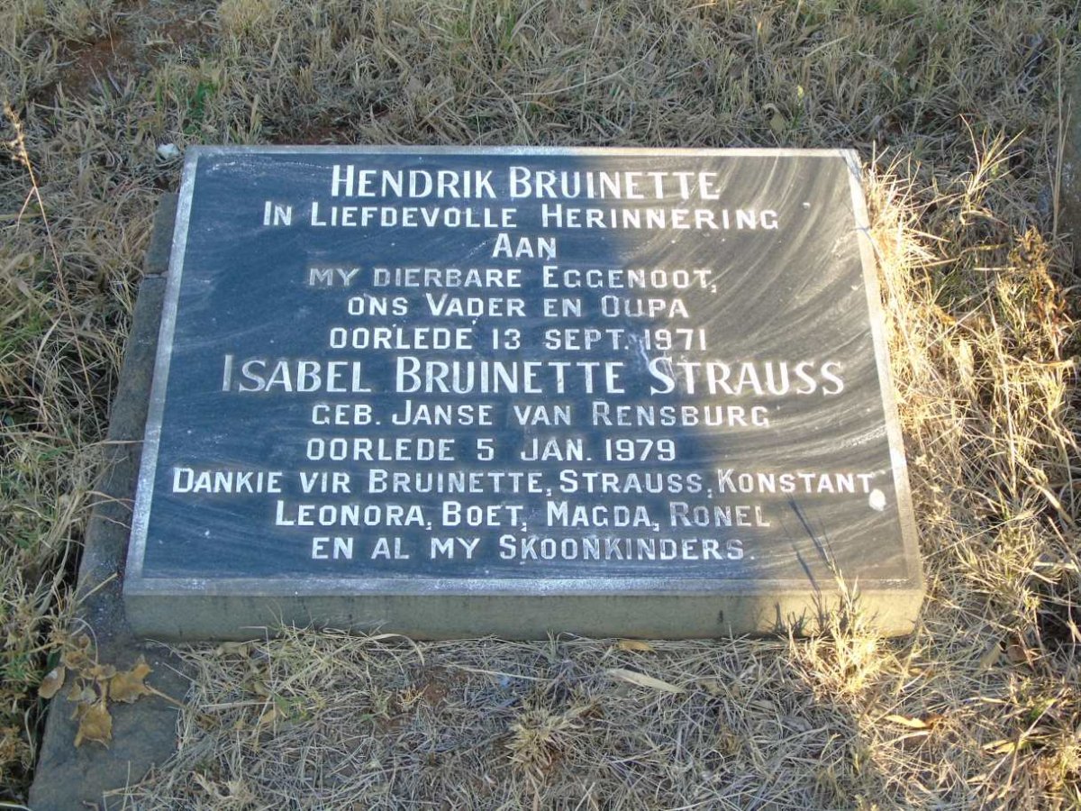 BRUINETTE Hendrik -1971 & Isabel STRAUSS nee JANSE VAN RENSBURG -1979