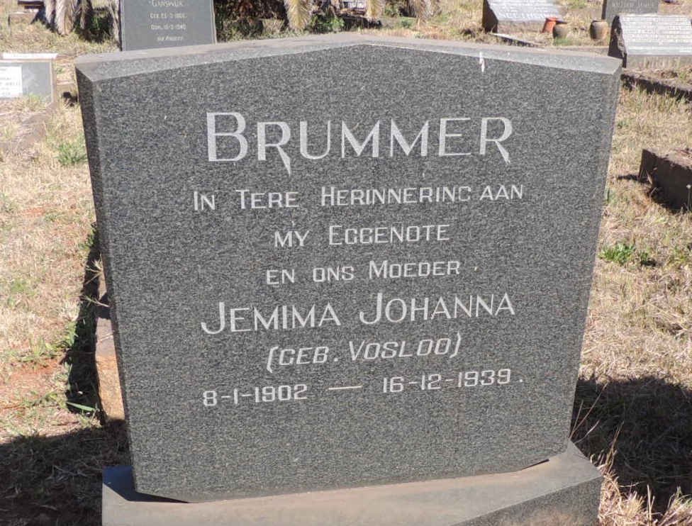 BRUMMER Jemima Johanna nee VOSLOO 1902-1939