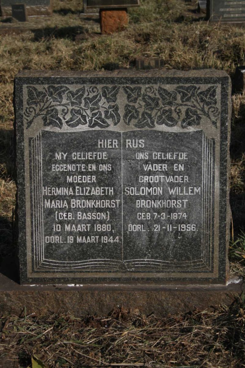 BRONKHORST Solomon Willem 1874-1956 & Hermina Elizabeth Maria BASSON 1880-1944