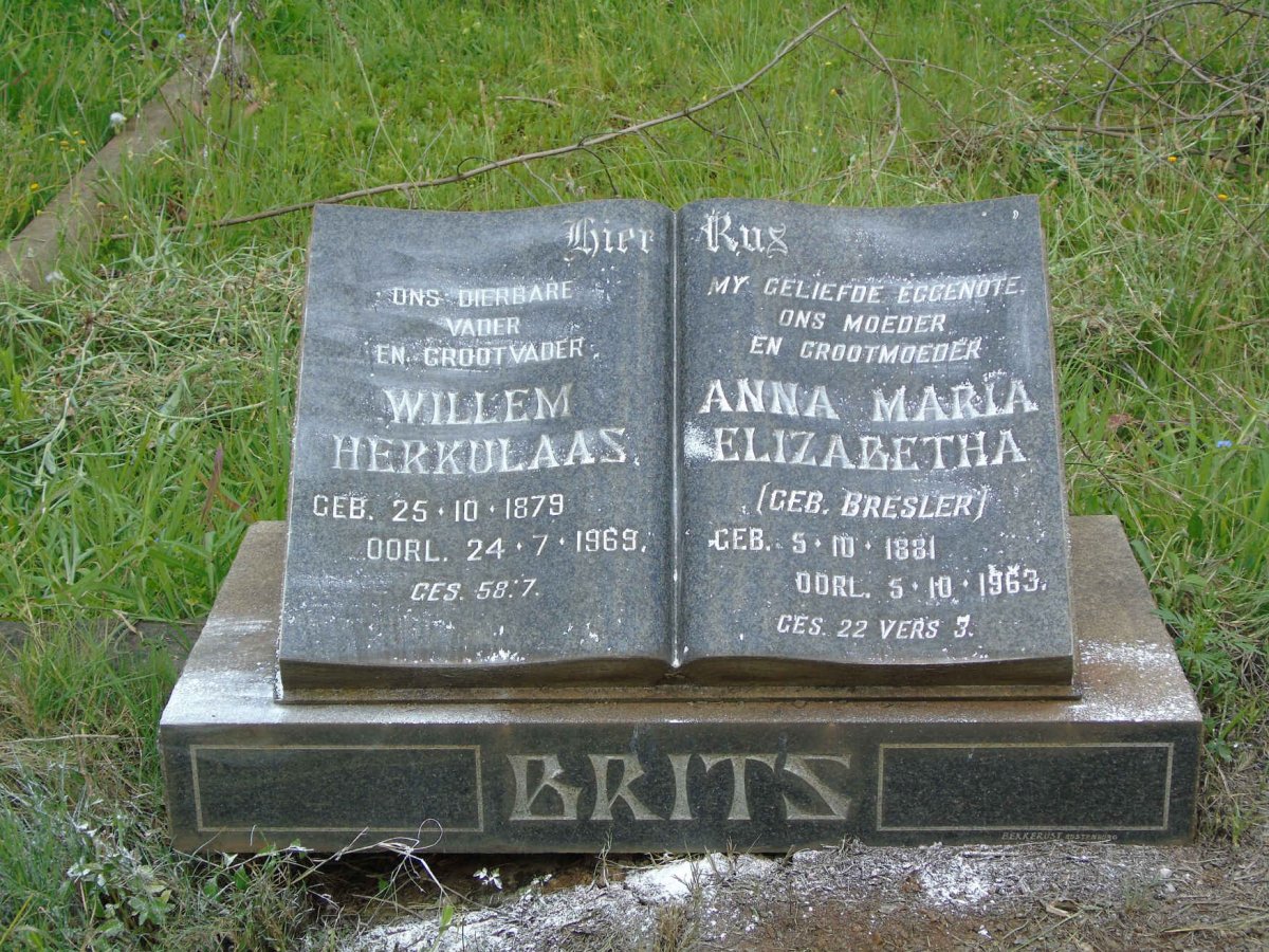 BRITS Willem Herkulaas 1879-1969 &amp; Anna Maria Elizabetha BRESLER 1881-1963