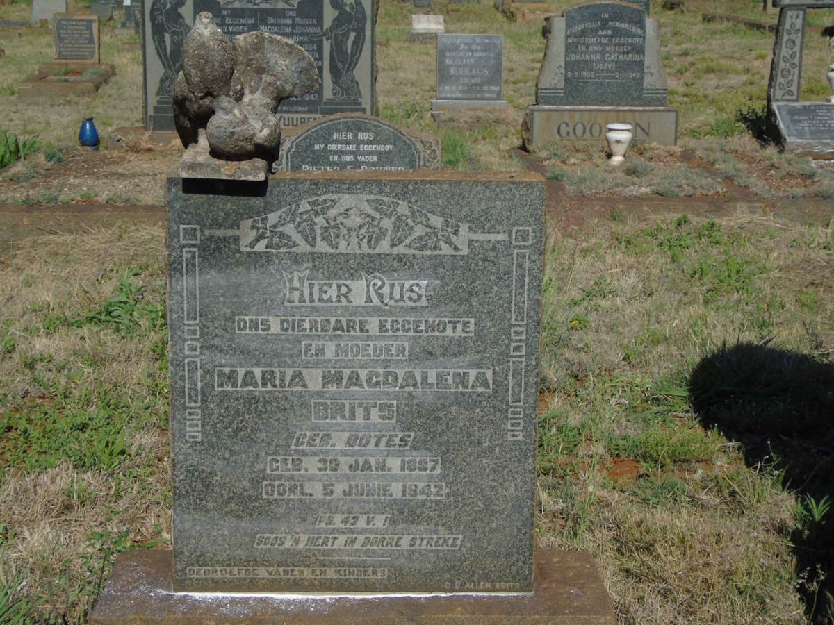 BRITS Maria Magdalena nee BOTES 1887-1942