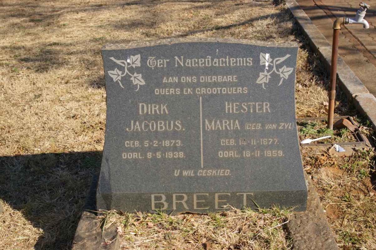BREET Dirk Jacobus 1873-1938 &amp; Hester Maria van ZYL 1877-1959