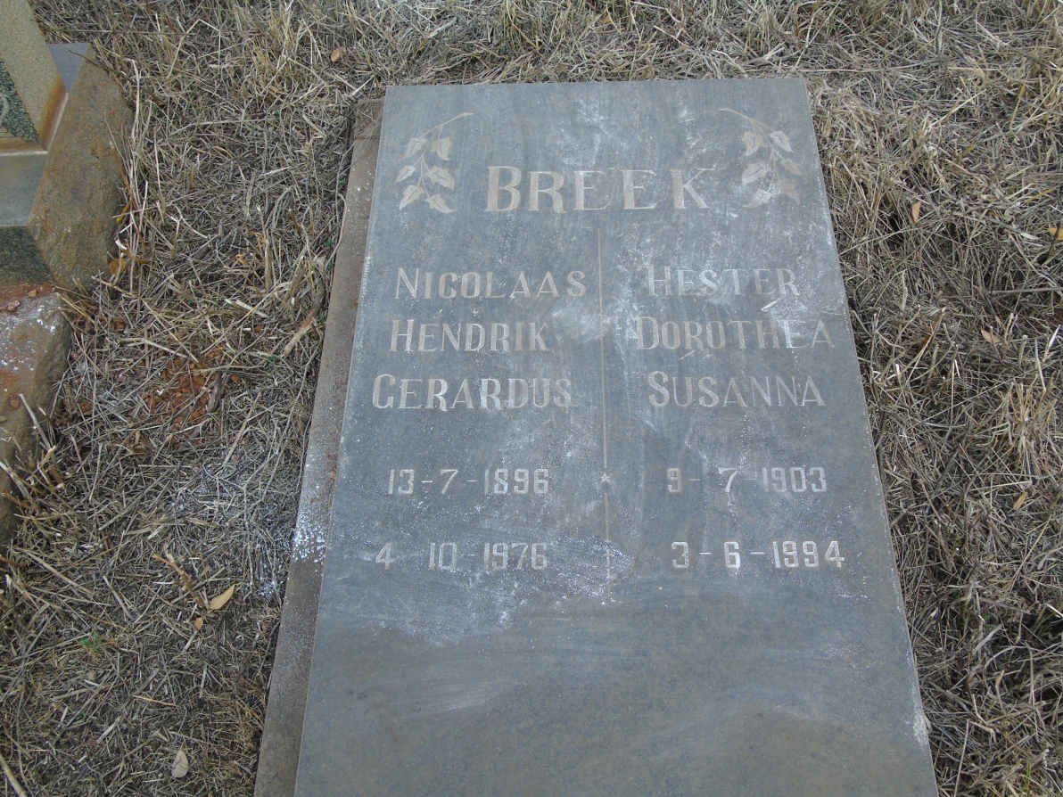 BREEK Nicolaas Hendrik Gerardus 1896-1976 &amp; Hester Dorothea Susanna 1903-1994