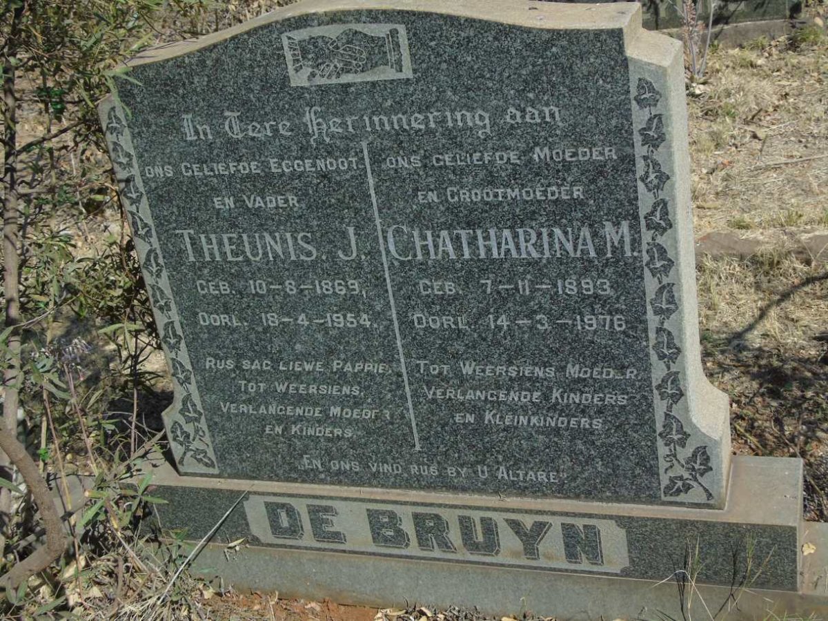 BRUYN Theunis J., de 1869-1954 & Chatharina M. 1893-1976