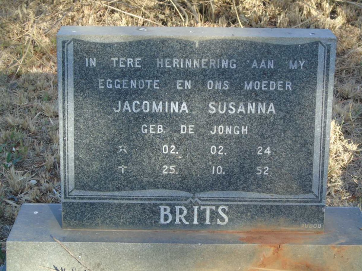 BRITS Jacomina Susanna nee DE JONGH 1924-1952