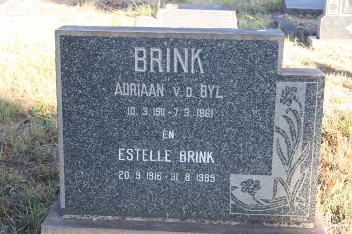BRINK Adriaan v.d. Byl 1911-1961 &amp; Estelle 1916-1989