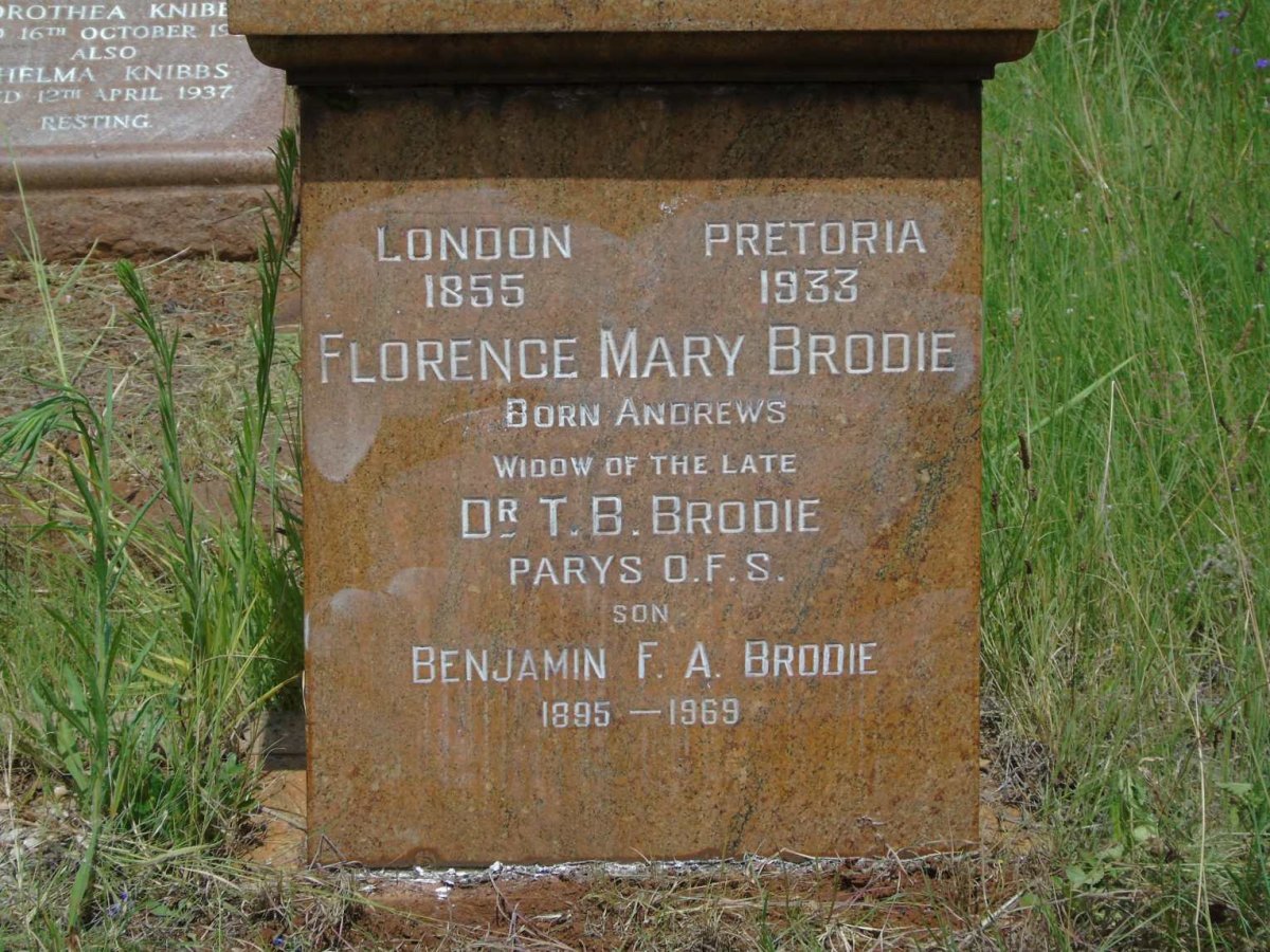 BRODIE Florence Mary nee ANDREWS 1855-1933 :: BRODIE Benjamin F.A. 1895-1969